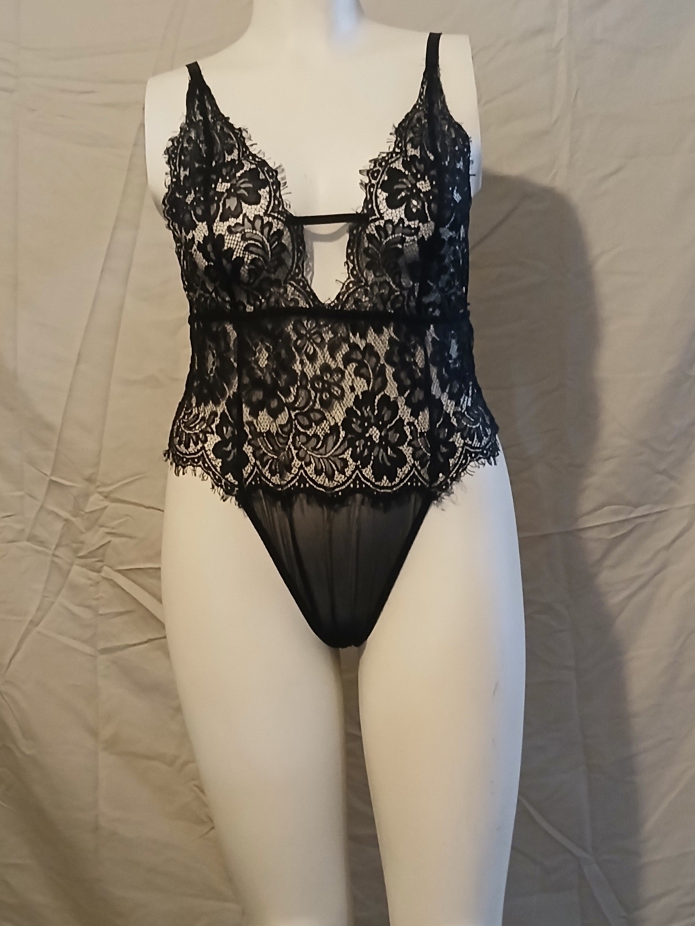 Adore Me Black Floral Lace Sheer Teddy
